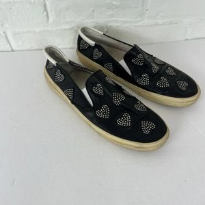 Saint Laurent Women's Heart Shape Stud Sneaker Slip-On Shoes Black Size 10 US